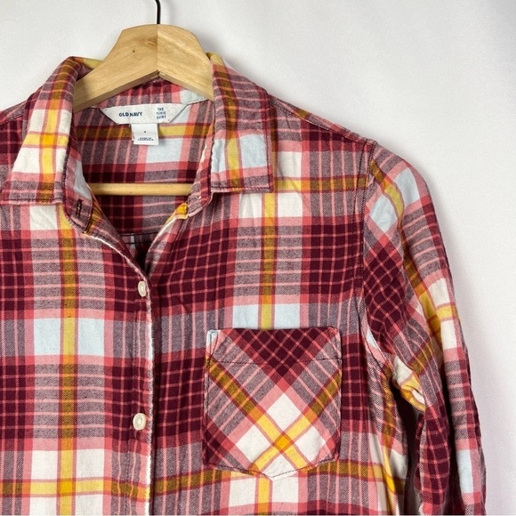 Old Navy Red & Yellow Plaid The Tunic Shirt Long Sleeve Button Down S - Picture 3 of 4